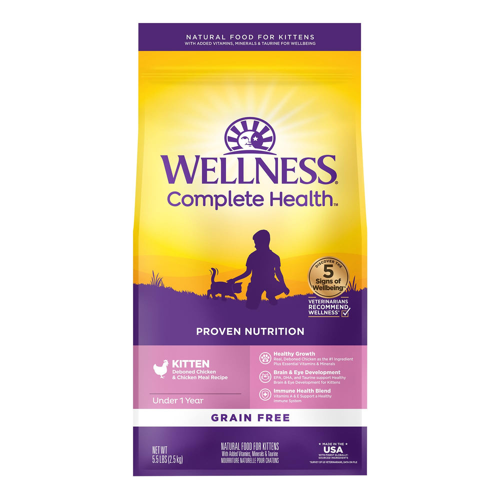 Wellness Complete Health Kitten Dry Food with chicken first ingredient supports growth