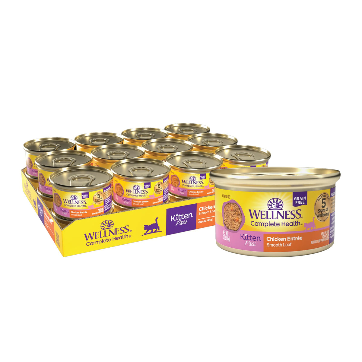 Wellness kitten pate can opening reveals grain-free protein rich formula for kittens