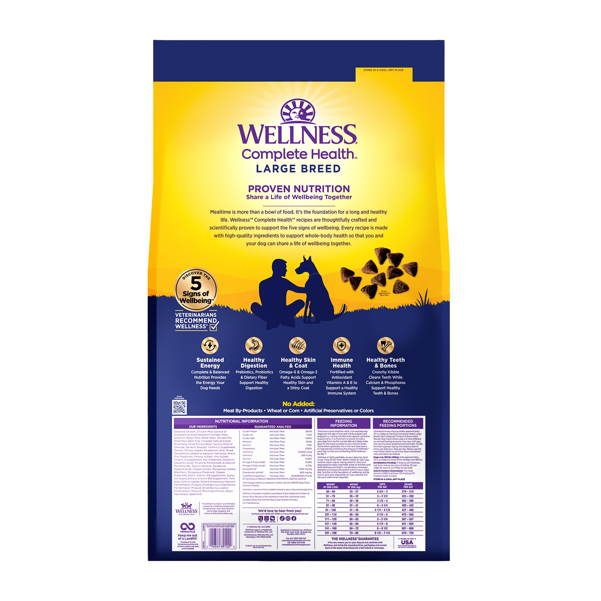Wellness Complete Health 38-lb bag of kibble ready for daily meals.