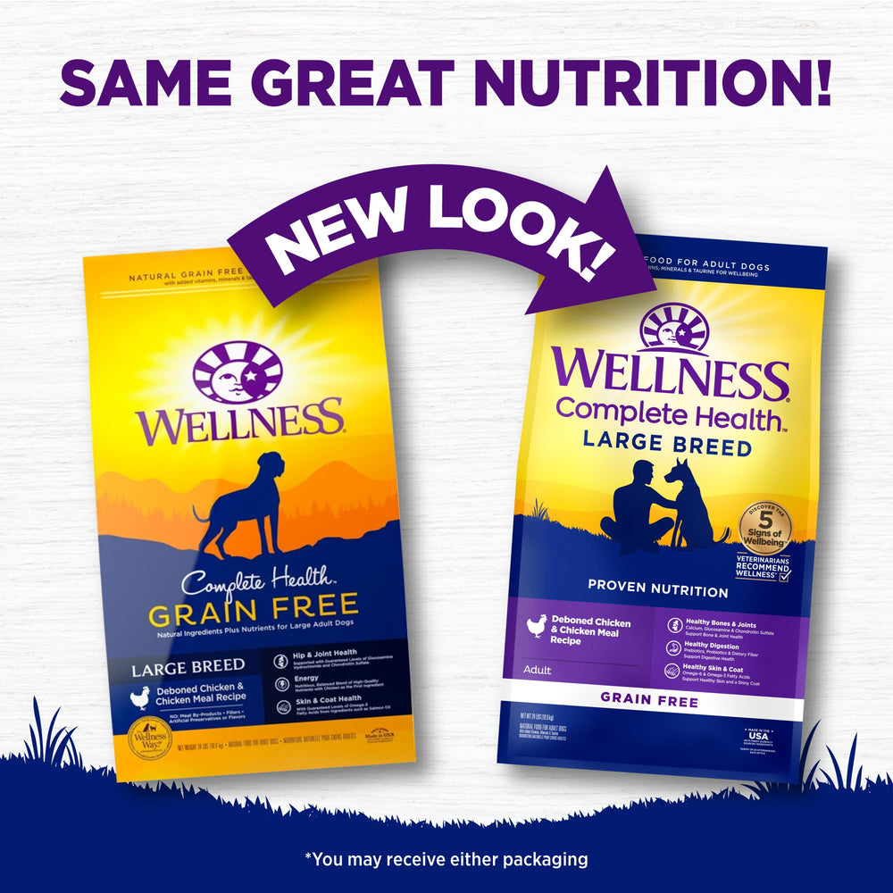 Wellness Complete Health large breed ingredients, real chicken for balanced meals