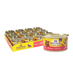 Wellness Complete Health minced salmon entree bowl, grain-free nutrition for cats.