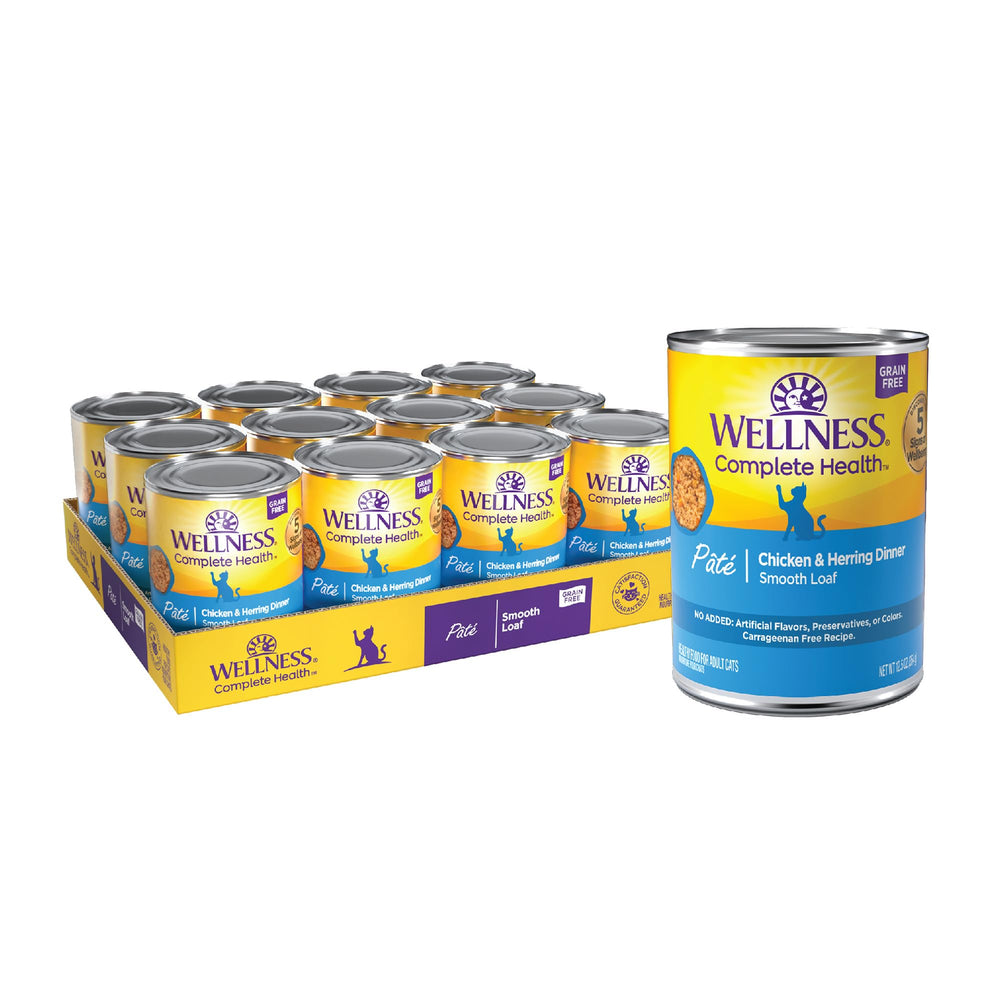 Wellness Complete Health Pate cat food packshot highlights protein-rich recipe for daily nutrition