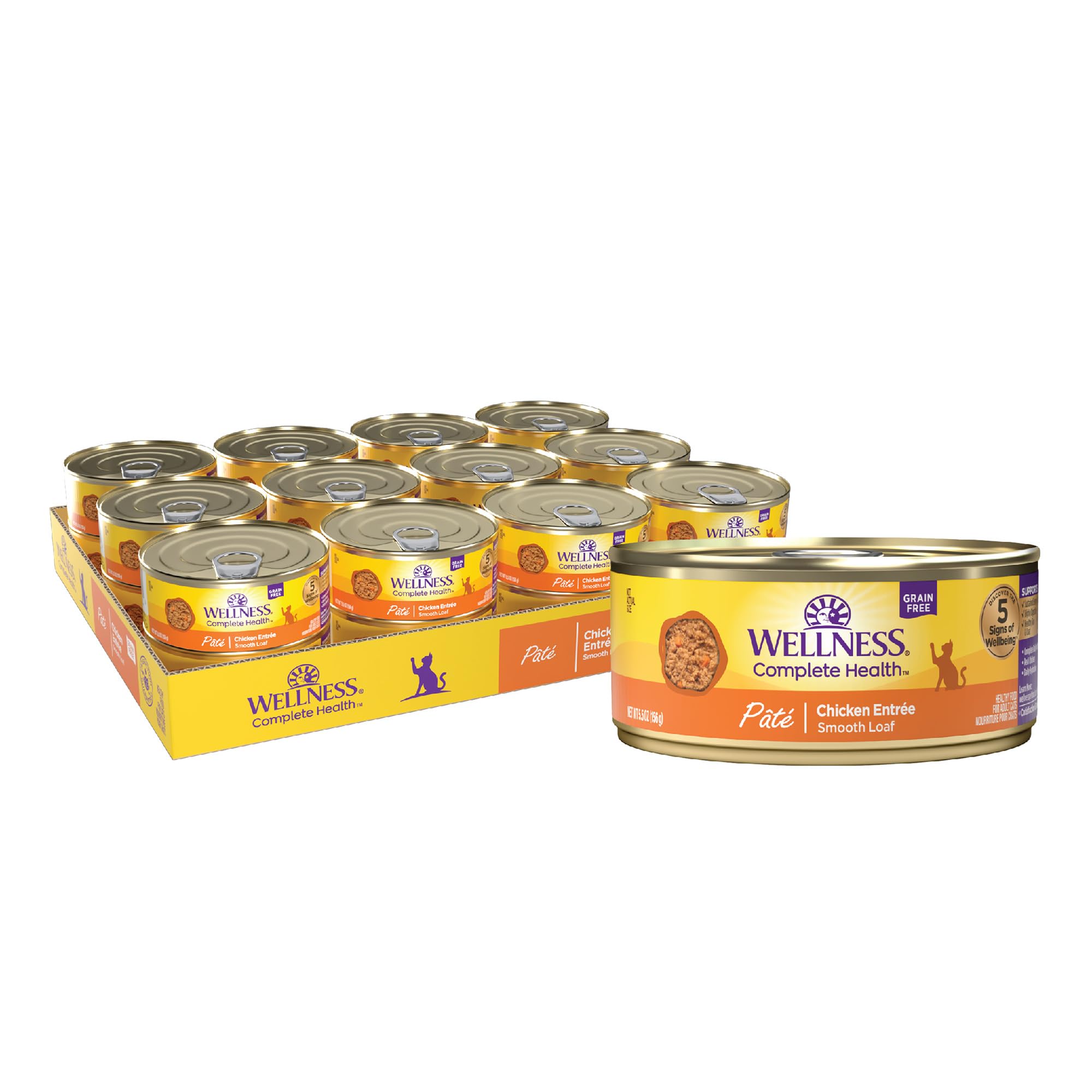 Wellness Complete Health pate cat food with smooth texture entices adult cats