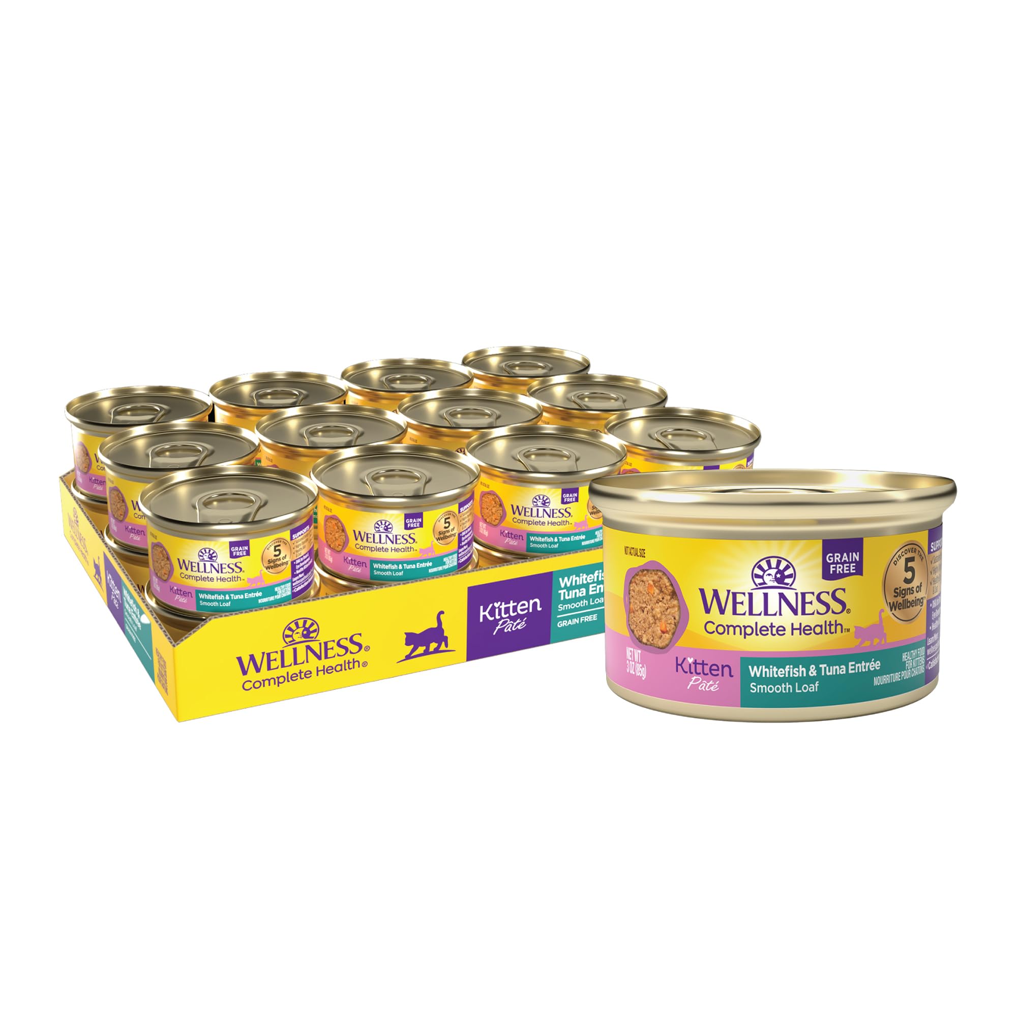 Wellness Complete Health Pate kitten can: grain-free nutrition for growth.