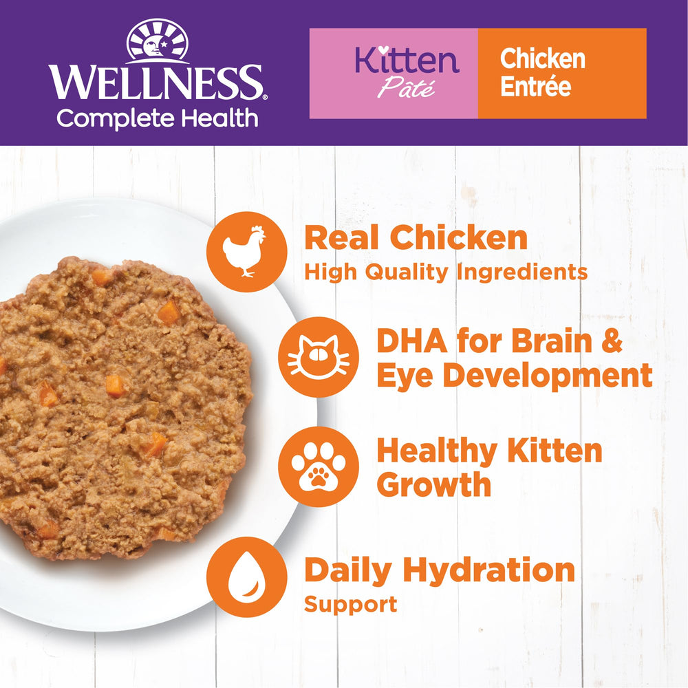 Wellness Complete Health kitten pate can label highlights grain-free formula