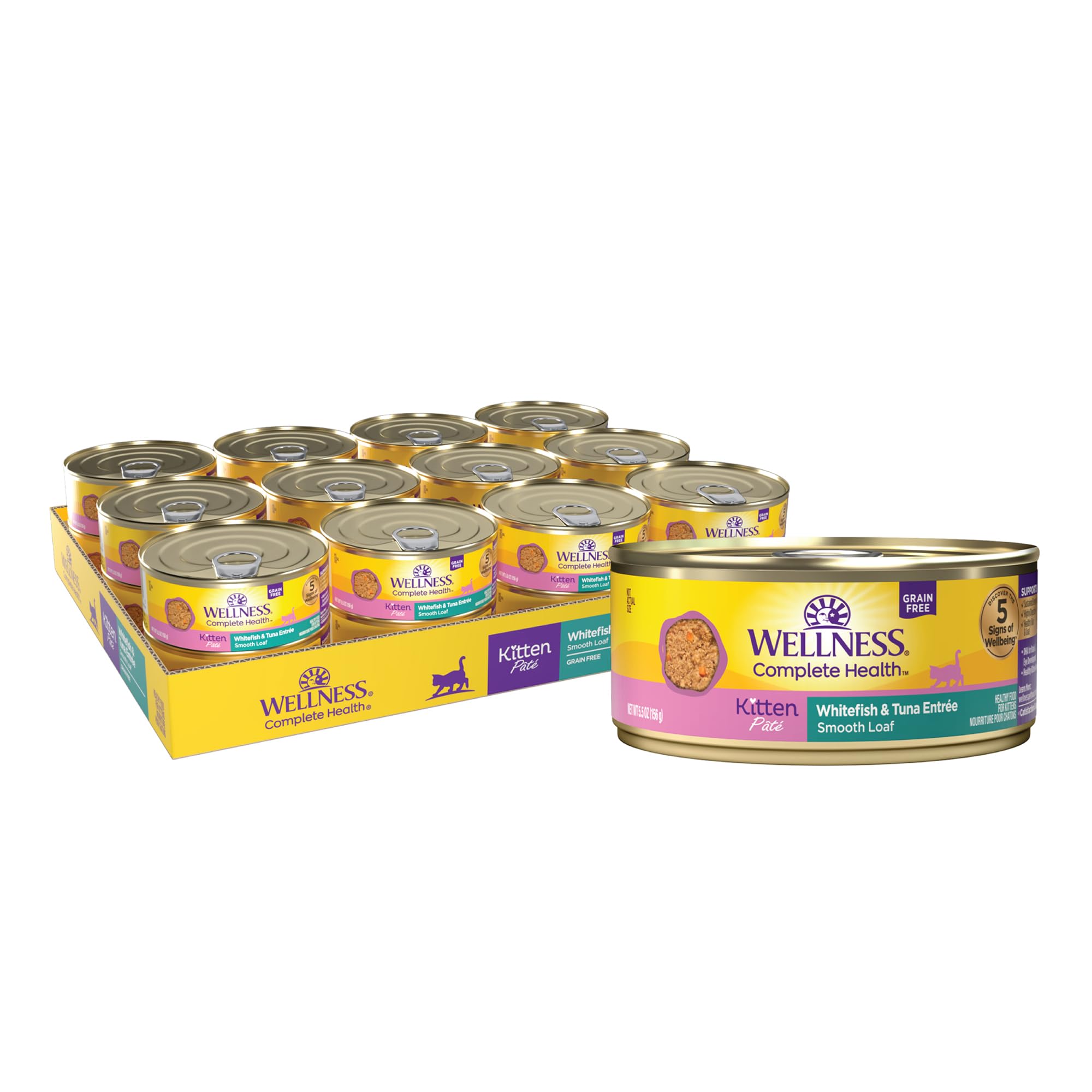 Wellness Complete Health pate kitten canned food shows protein-rich formula for kittens
