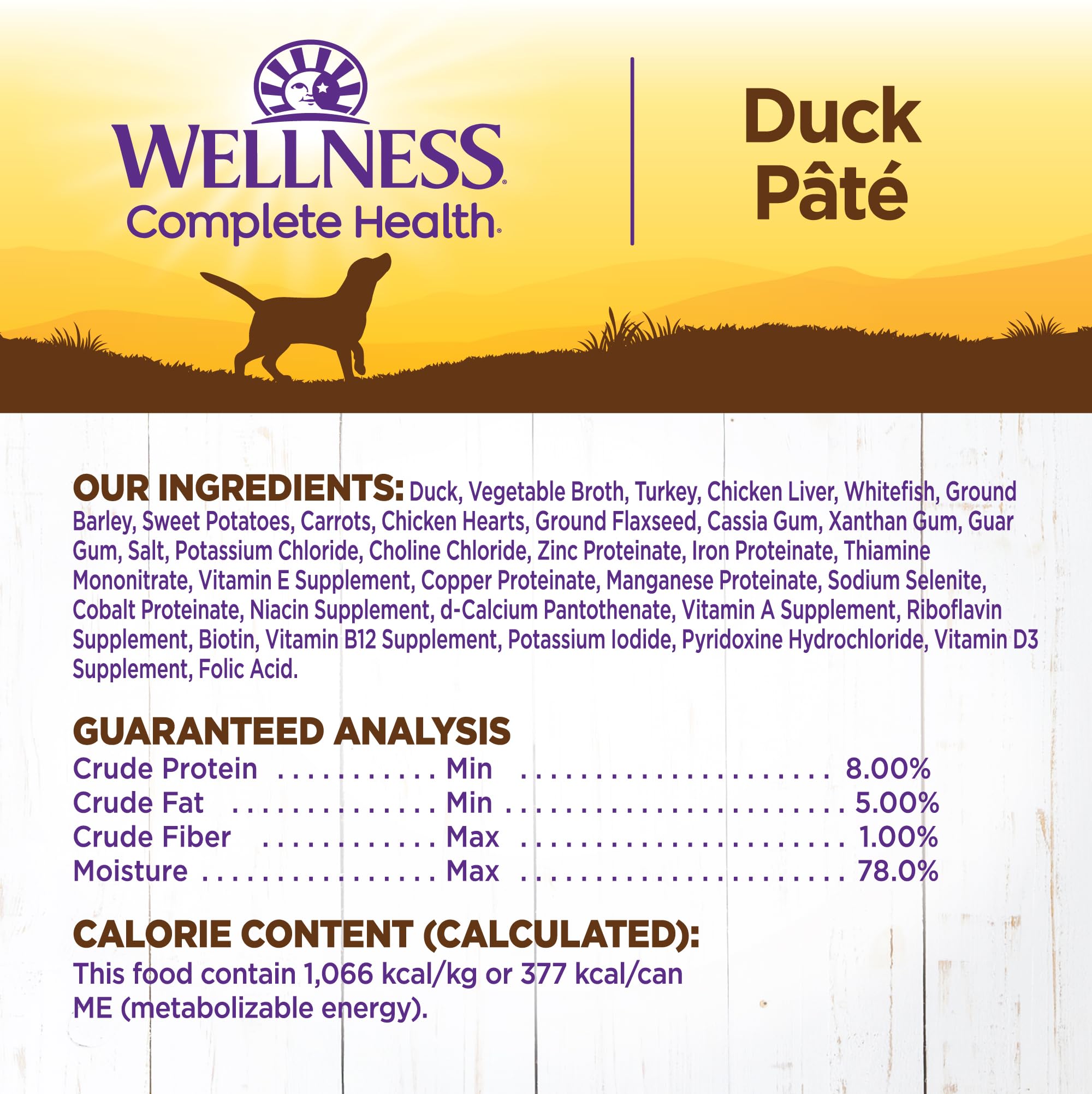 Wellness Complete Health Pate label notes no corn, wheat, or soy.