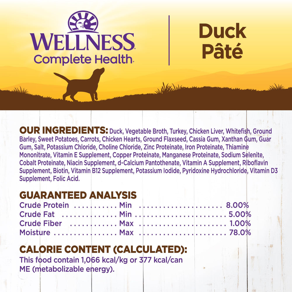 Wellness Complete Health Pate label notes no corn, wheat, or soy.