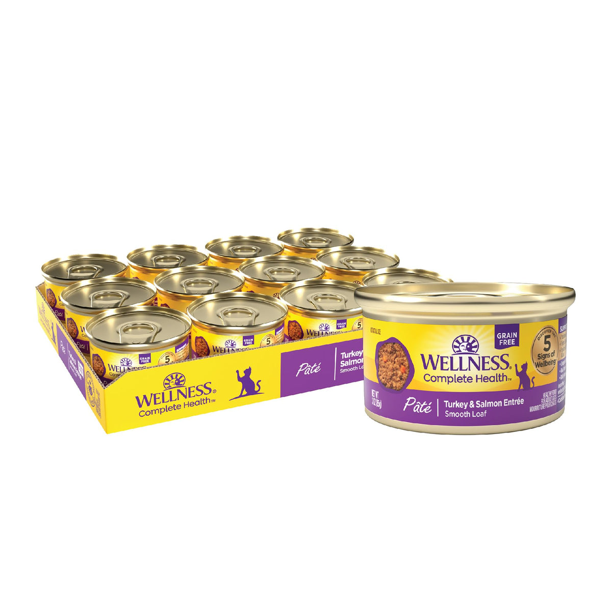 Wellness complete health pate turkey-salmon-dinner can: protein-rich meal for adult cats