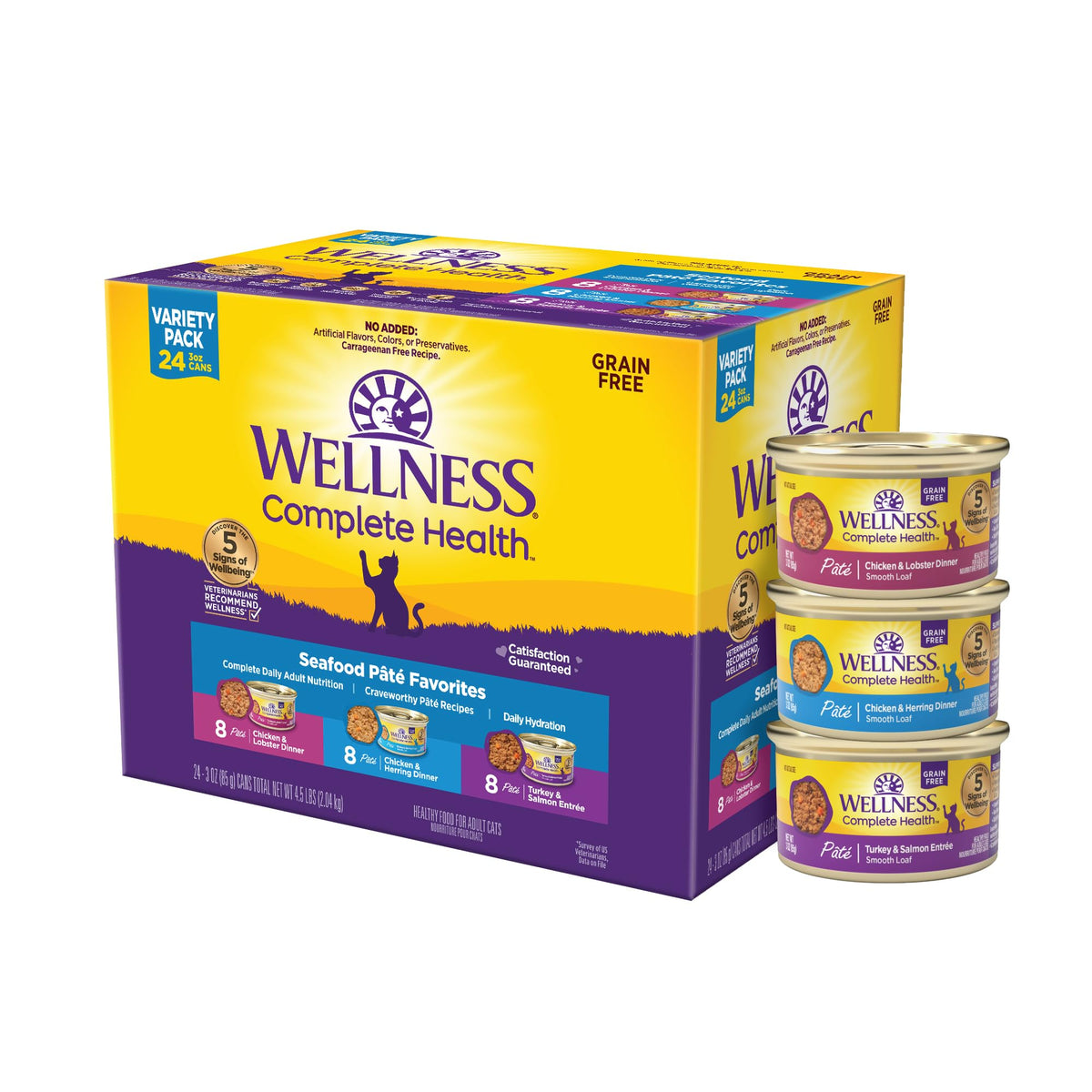 Wellness Complete Health pate variety pack front can display packaging and variety