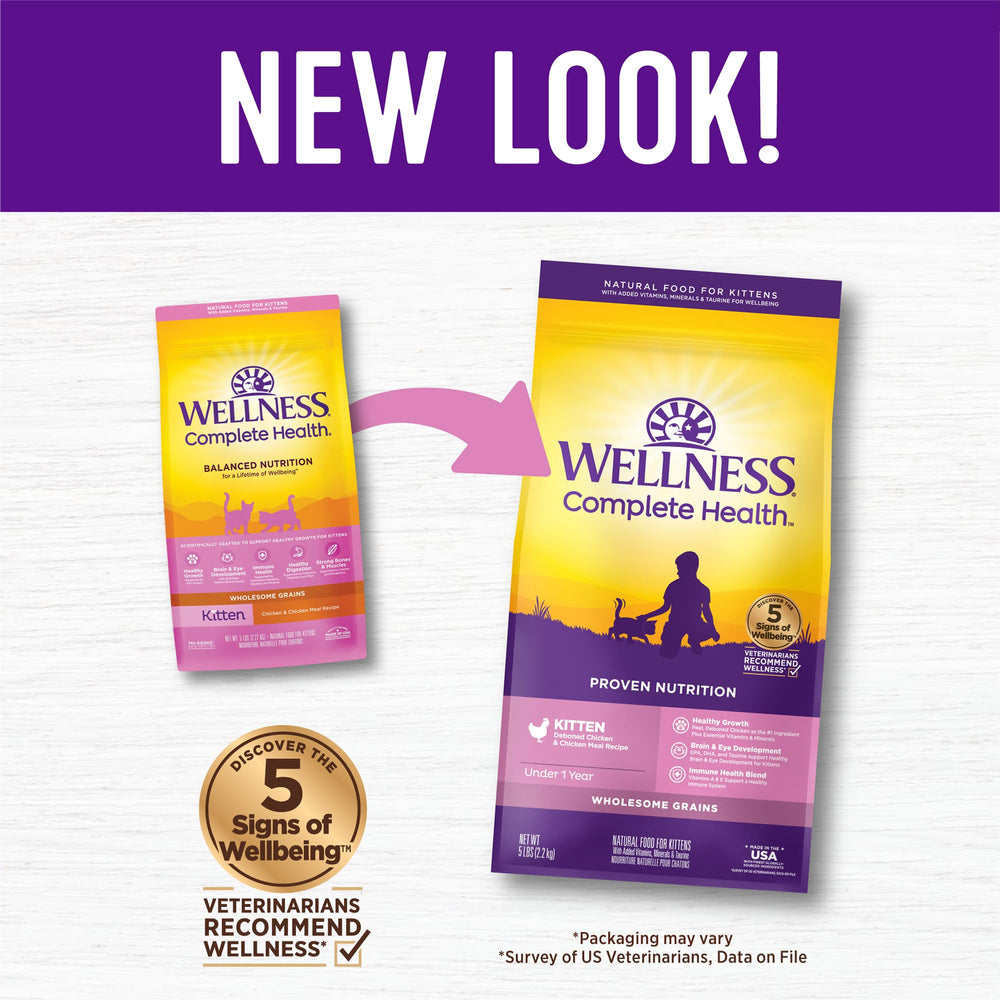 Wellness Complete Health kitten protein primary chicken illustration showcases quality protein for thriving kittens