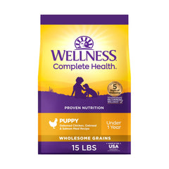Wellness Complete Health Puppy bag front promotes healthy growth for puppies