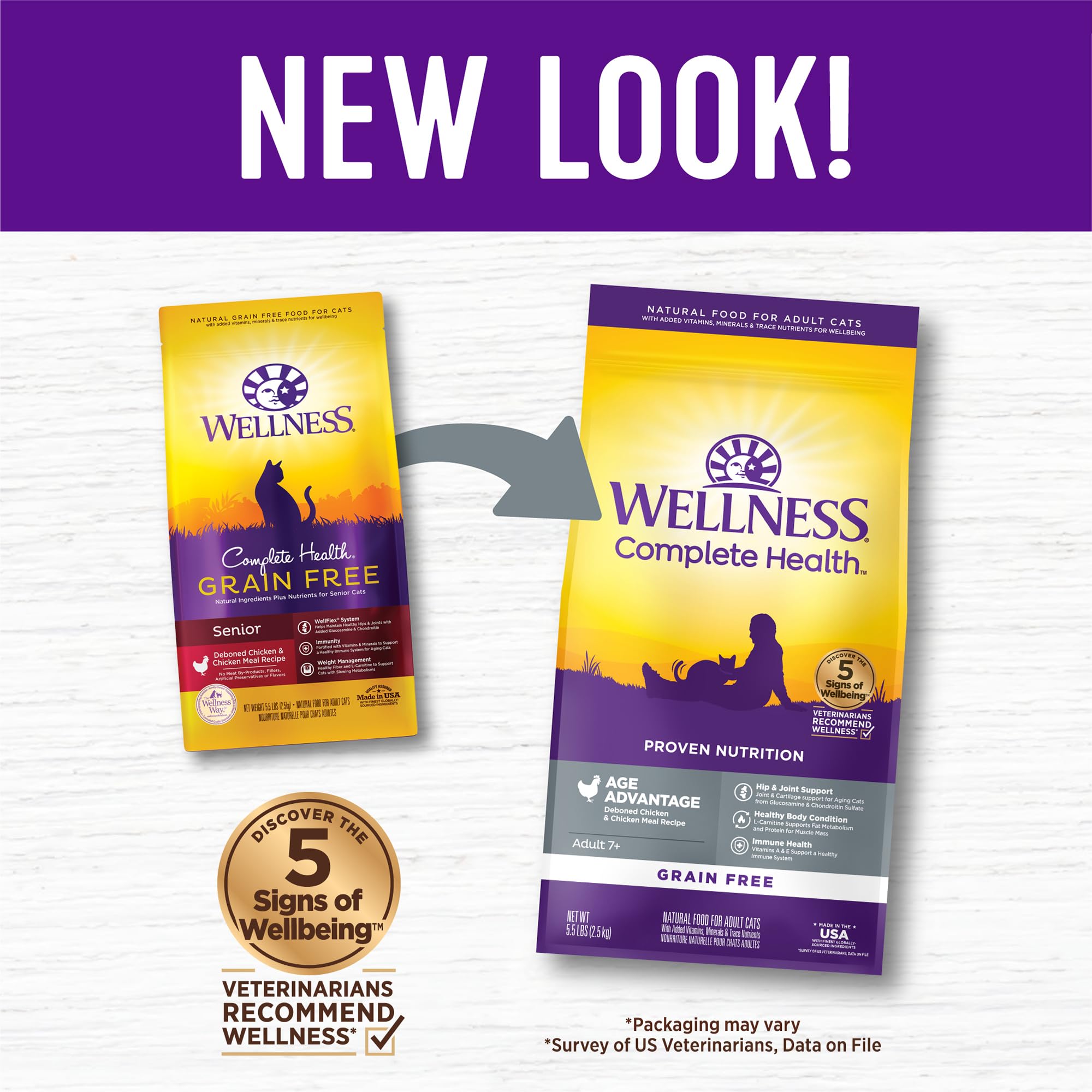 Close-up of Wellness senior kibble shows meaty texture and grain-free ingredients