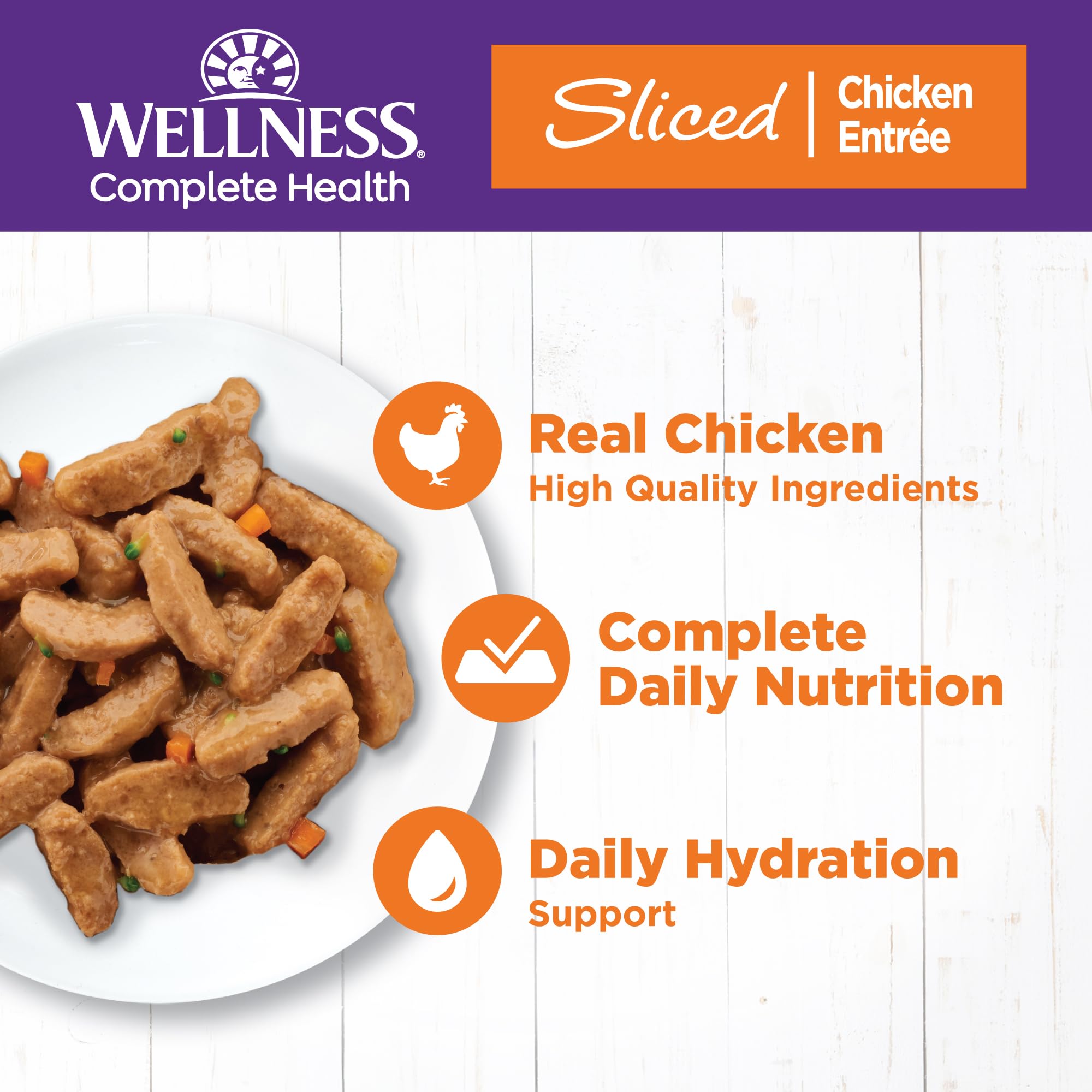 Wellness Complete Health sliced-chicken-entree: convenient 5.5 oz cans for easy portioning and serving.