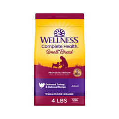 Wellness Complete Health small breed kibble in a bowl for balanced daily energy.
