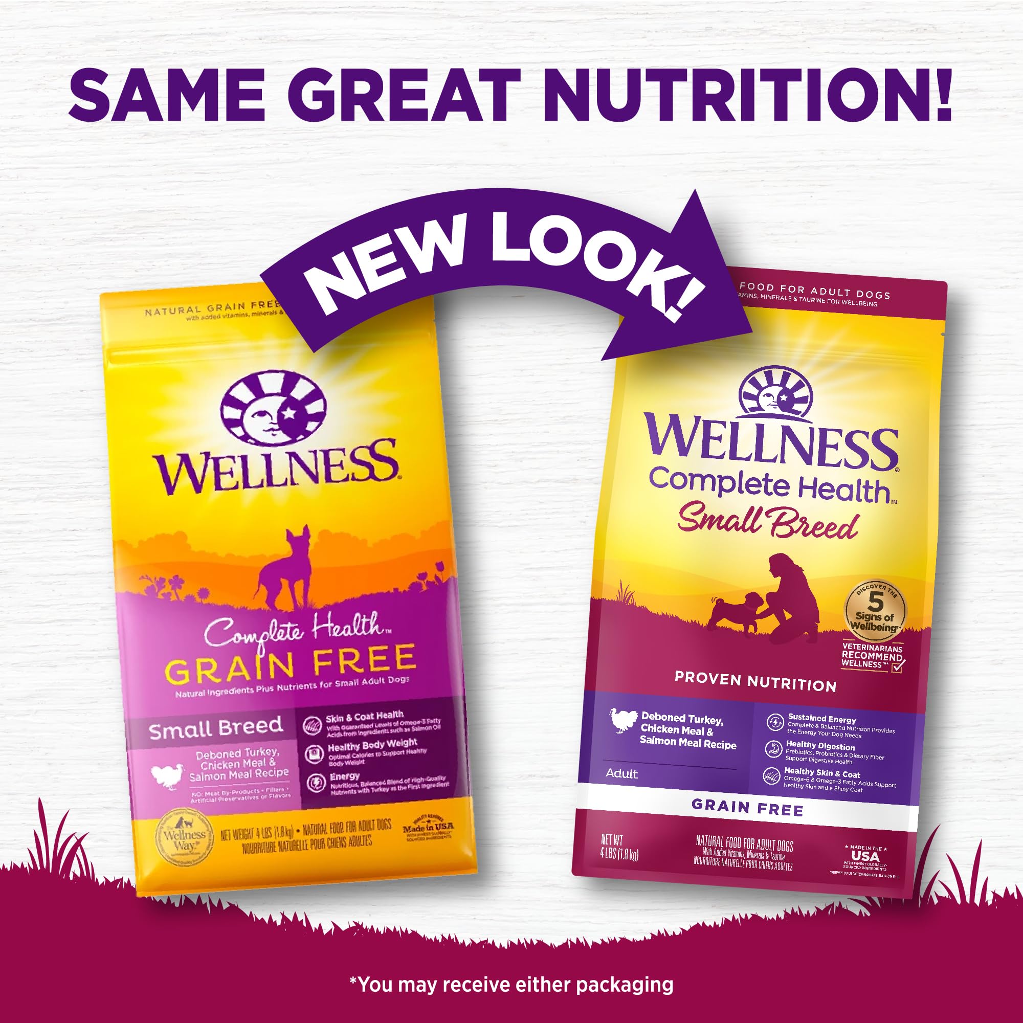 Wellness Complete Health ingredients list featuring turkey, chicken meal and salmon meal for energy.
