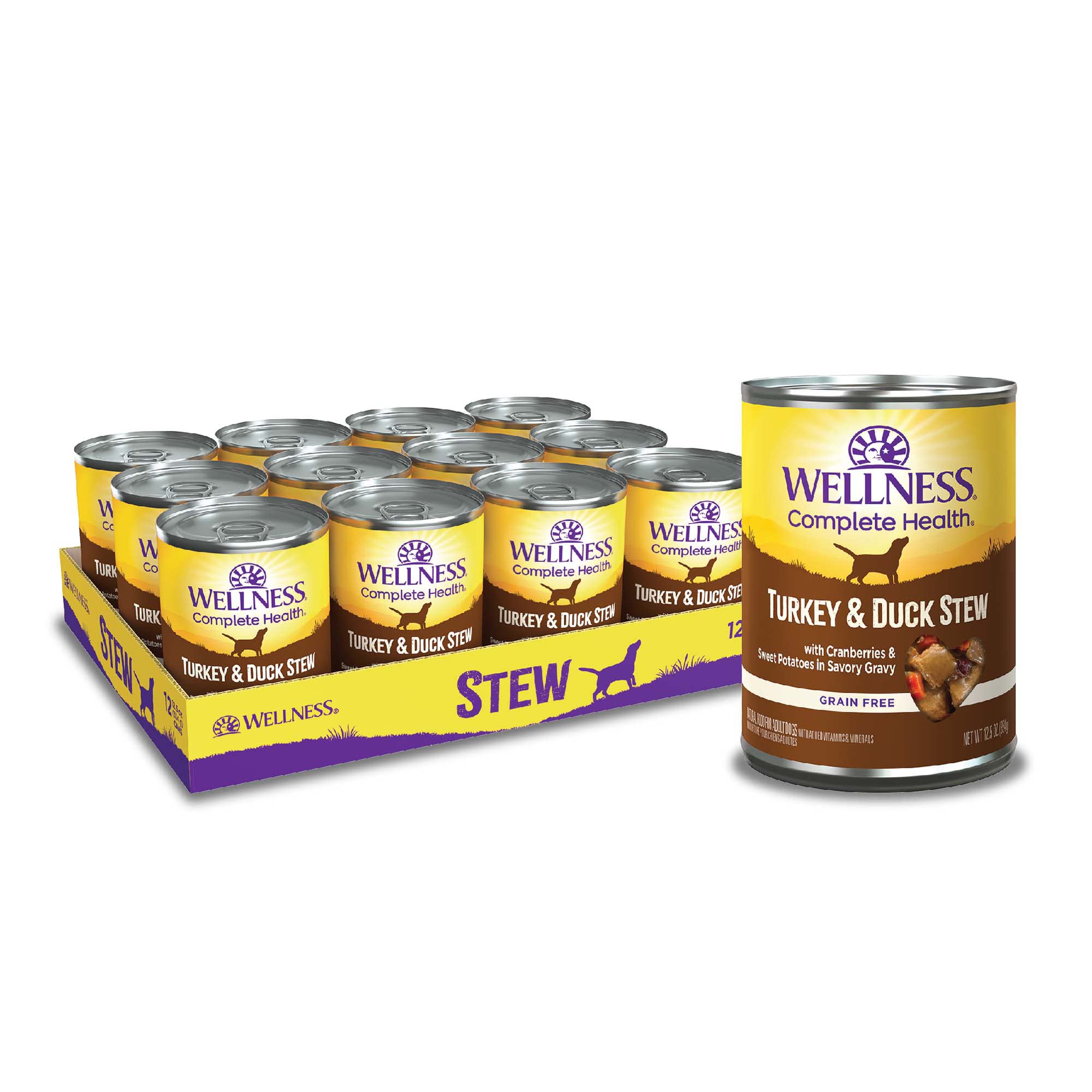 Wellness Complete Health Stew can opened with chunky turkey and duck for a complete, balanced meal.