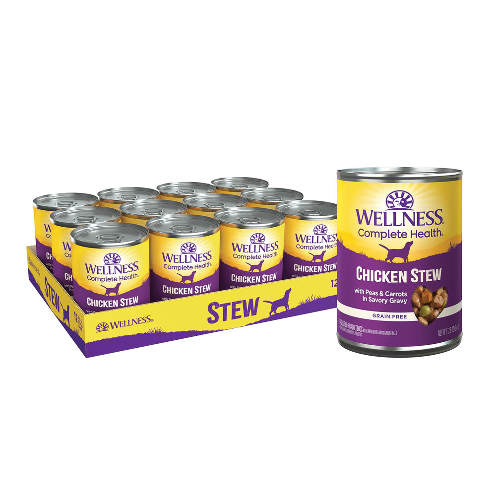 Wellness Complete Health Stew dog food can with chicken for a complete daily meal