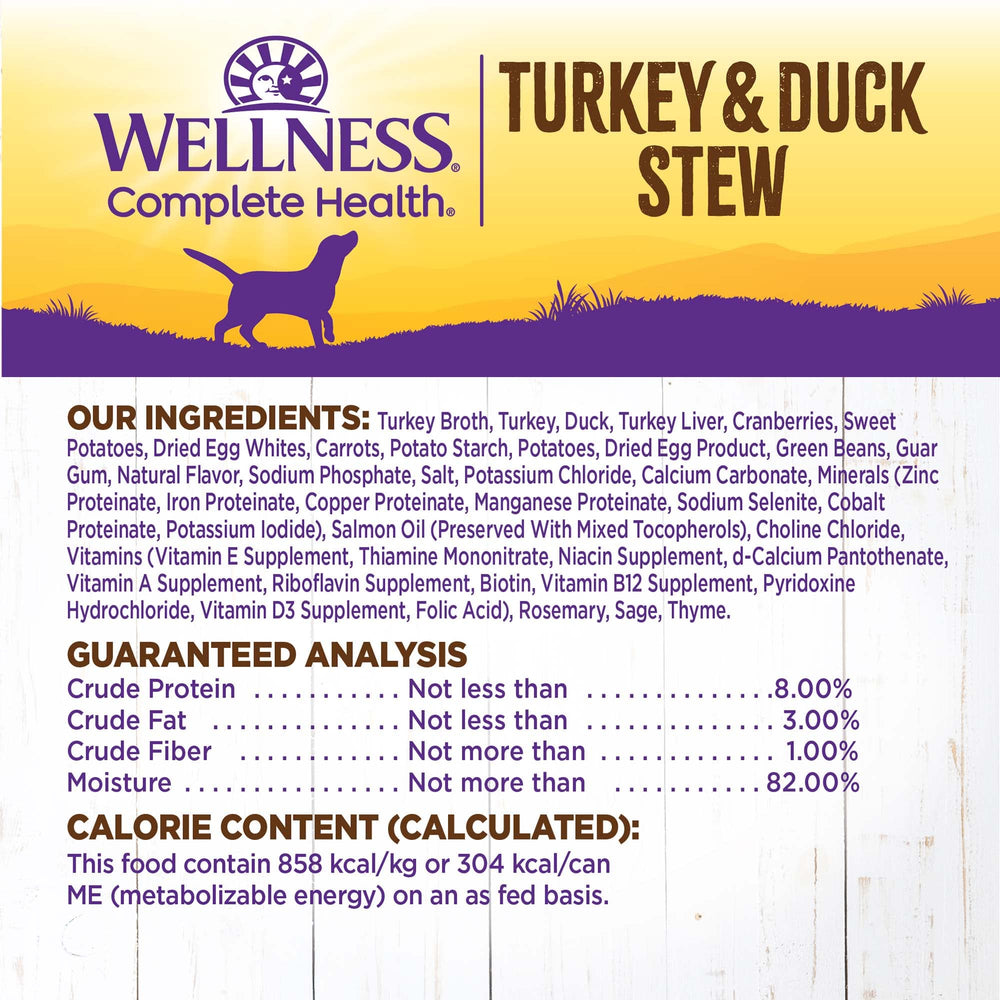 Wellness Complete Health Stew highlights immune-supporting nutrients and coat-friendly fats.