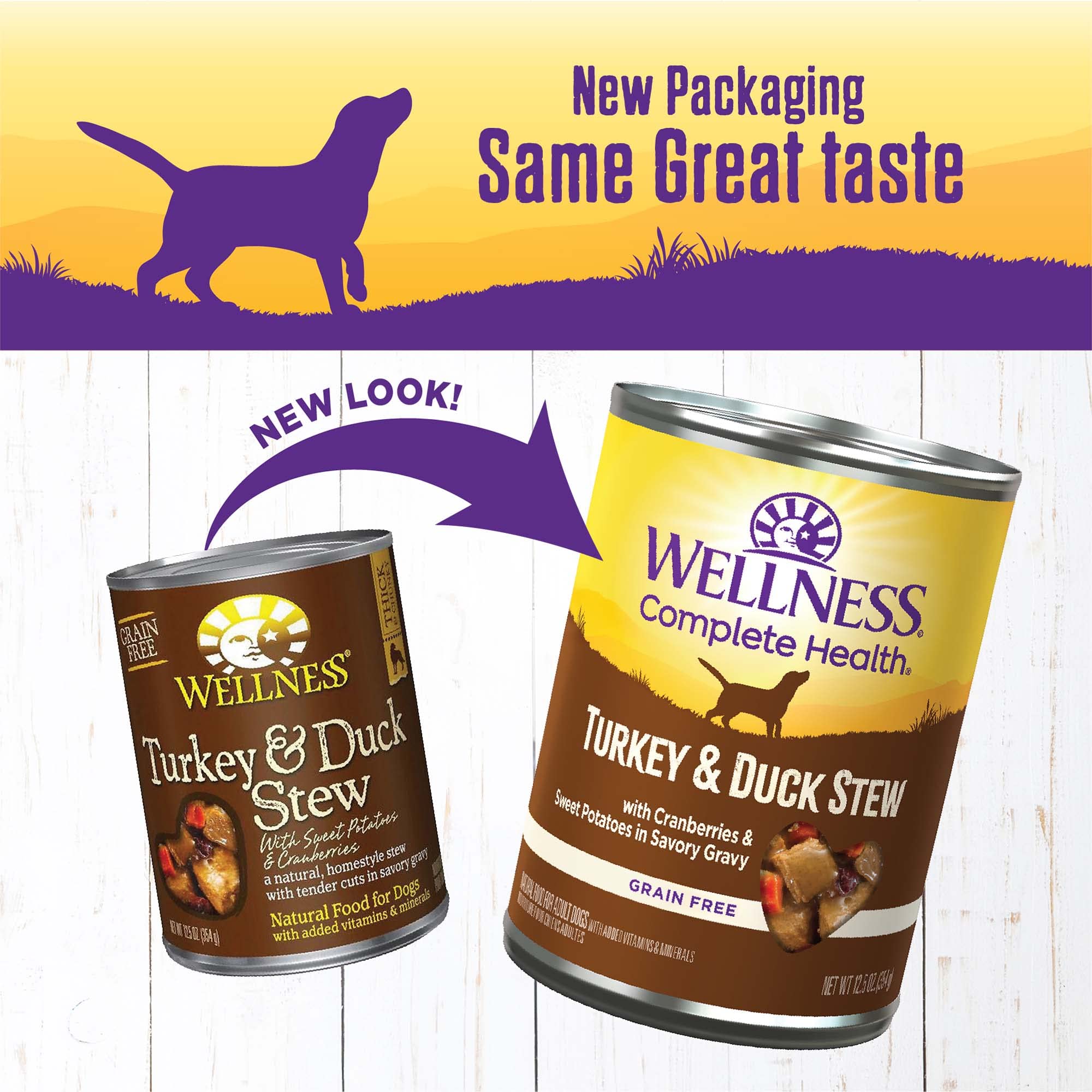 Wellness Complete Health Stew turkey-duck chunks visible for daily meals.