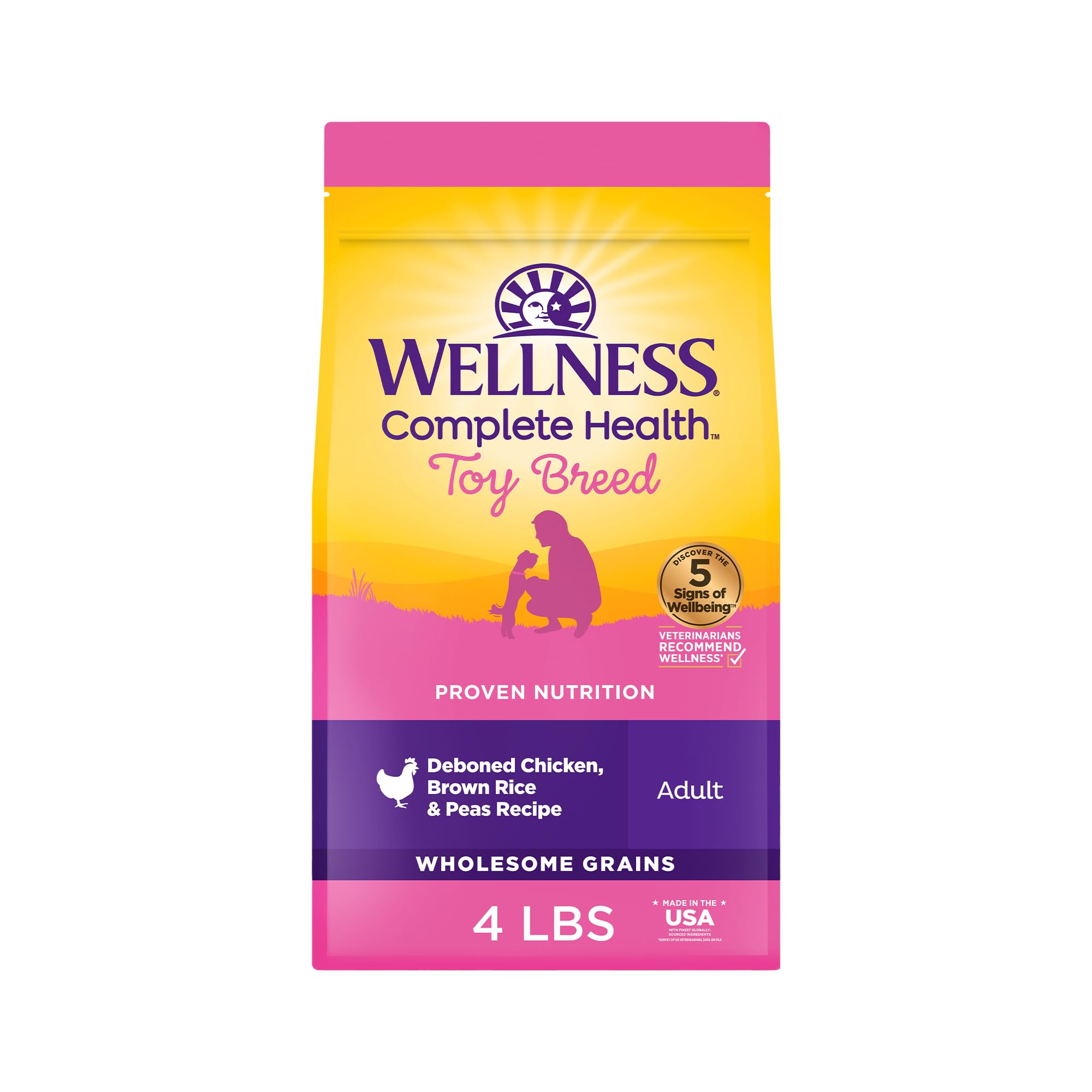 Wellness Complete Health toy breed bag showing premium ingredients for small dog daily nutrition