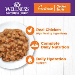 Wellness Complete Health wet cat food chicken entree can side view, savory gravy appeal