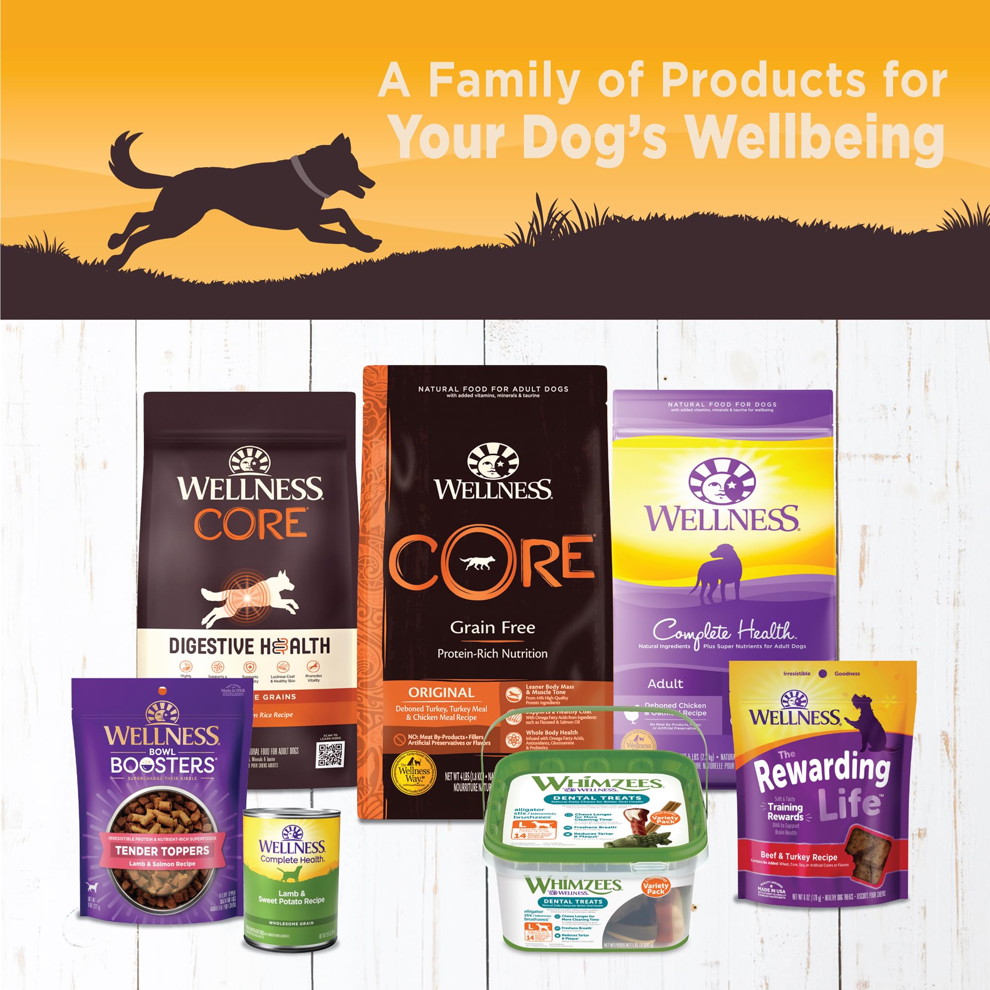 Wellness CORE 95% can label suggests high-protein, grain-free formula benefits.