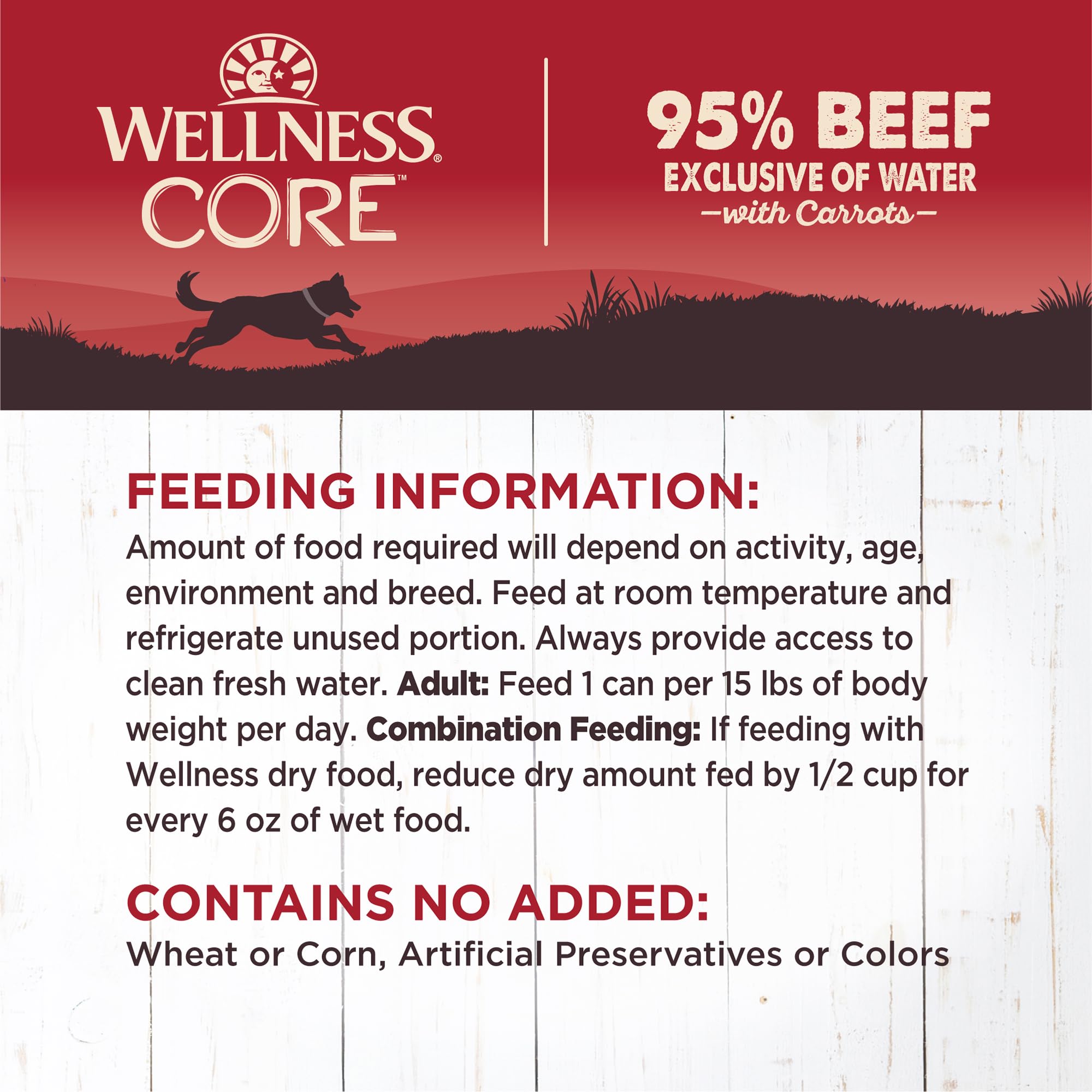 Wellness CORE 95 grain-free formula – no corn, wheat, or soy.