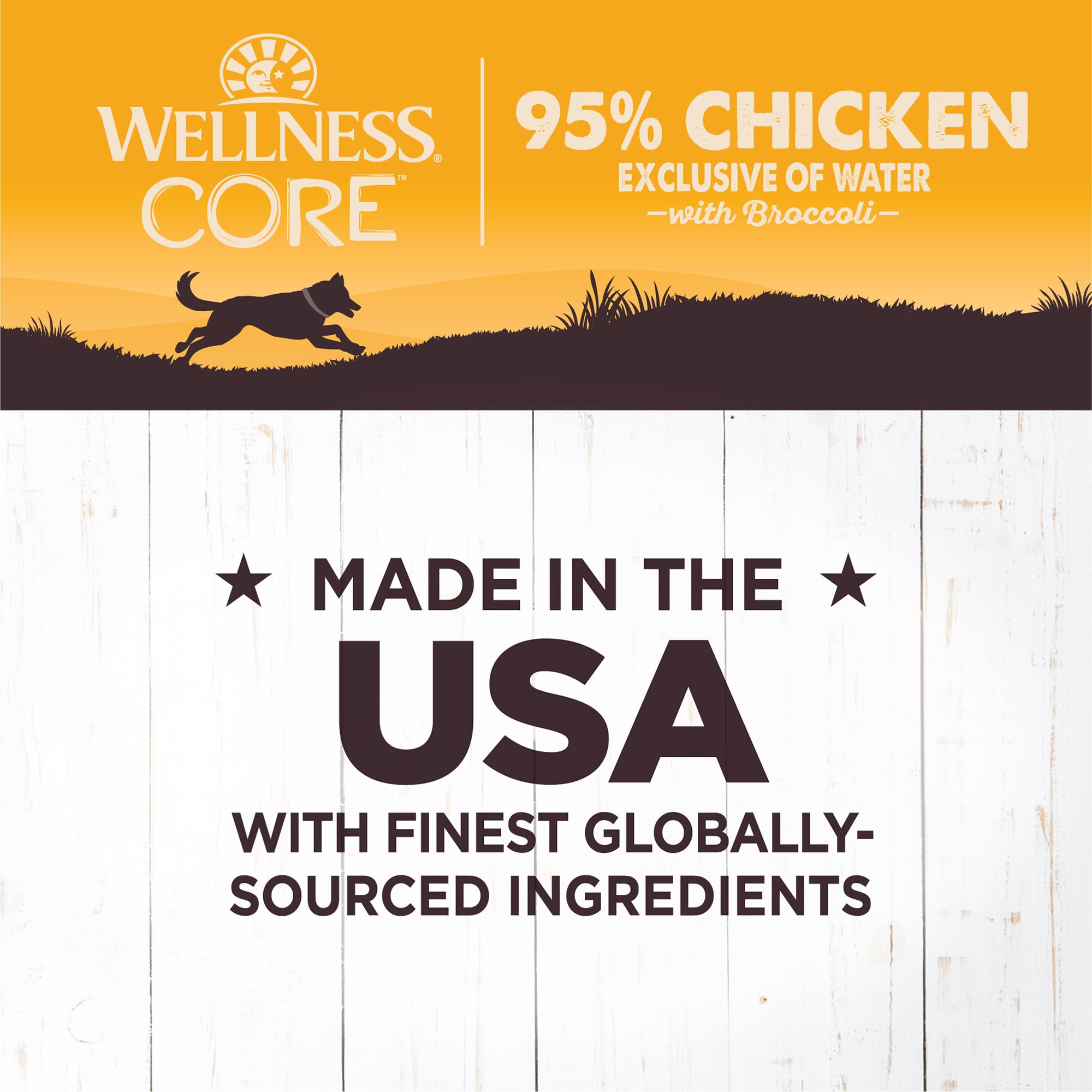 Wellness CORE 95% no grain ingredients emphasize premium, all-natural components.
