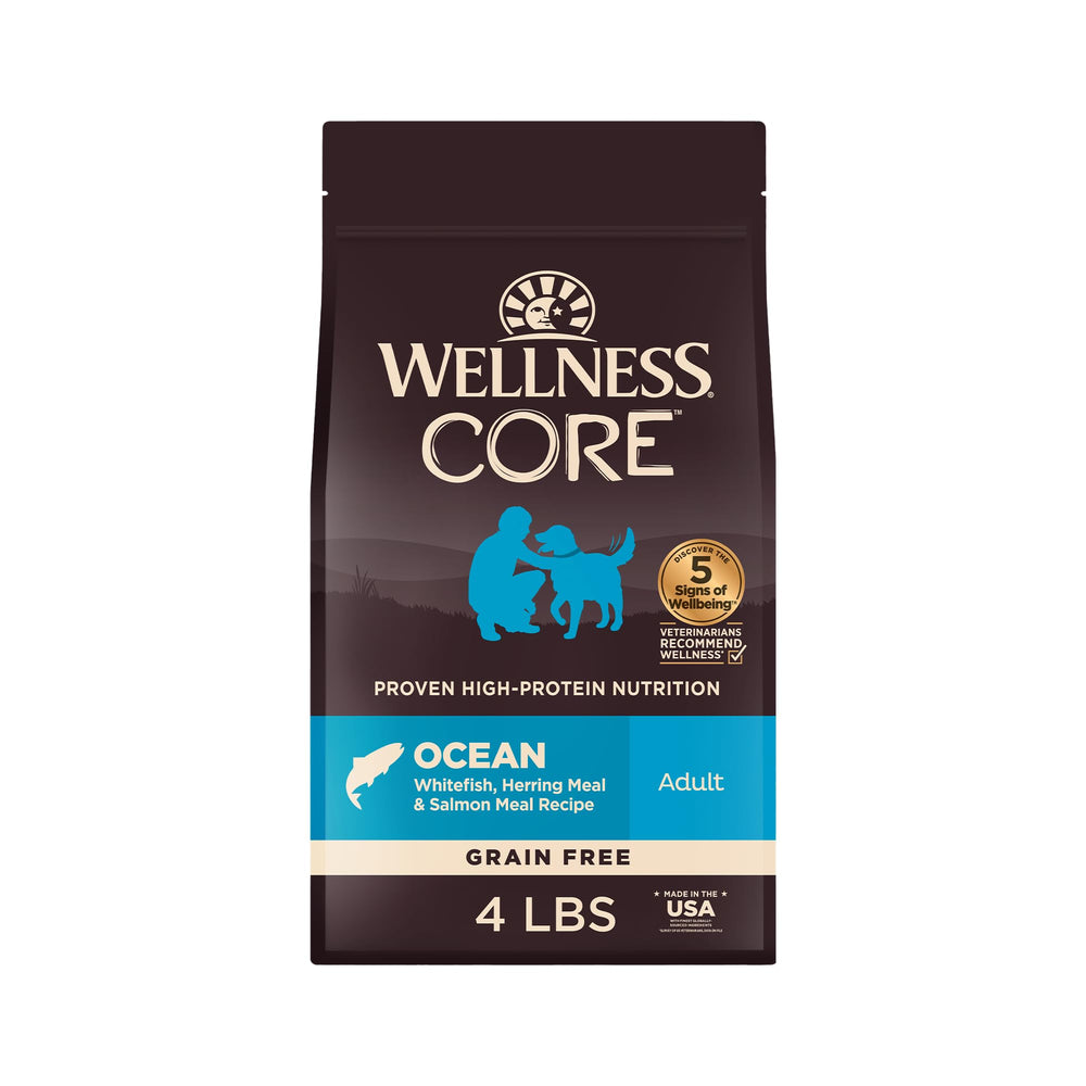 Wellness CORE adult dry dog food bowl with grain free formula.