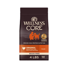Wellness CORE bag closeup showing grain-free nutrition for lean muscle.