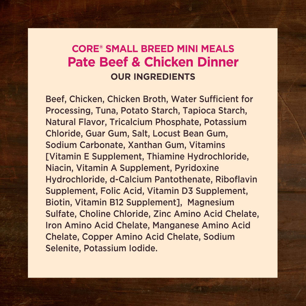 Wellness CORE balanced nutrition plate illustrating complete small dog meal