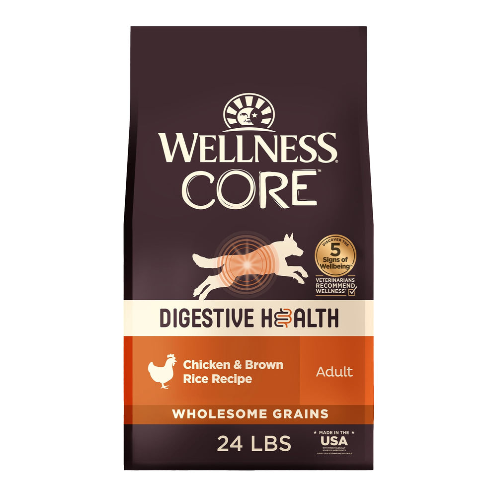 Wellness CORE Digestive Health chicken kibble in bowl supports gut-friendly nutrition