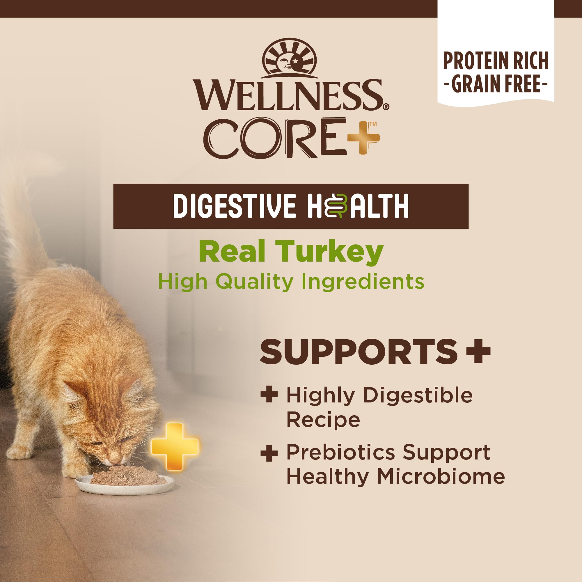 Wellness CORE+ Digestive Health grain-free formula image with no corn or soy for sensitive stomachs