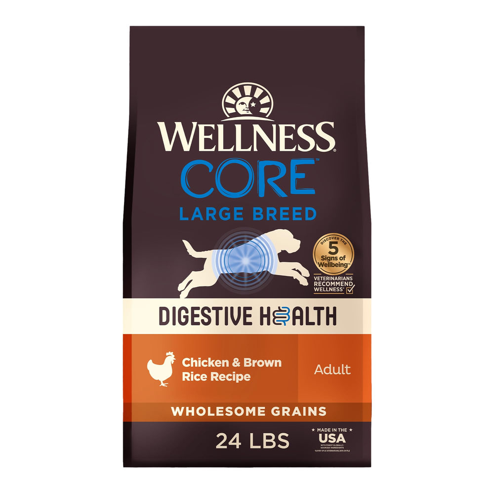 Wellness CORE Digestive Health large-breed bag front showing gut-friendly, high-protein formula.