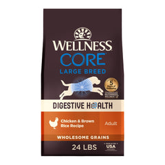Wellness CORE Digestive Health large-breed bag front showing gut-friendly, high-protein formula.