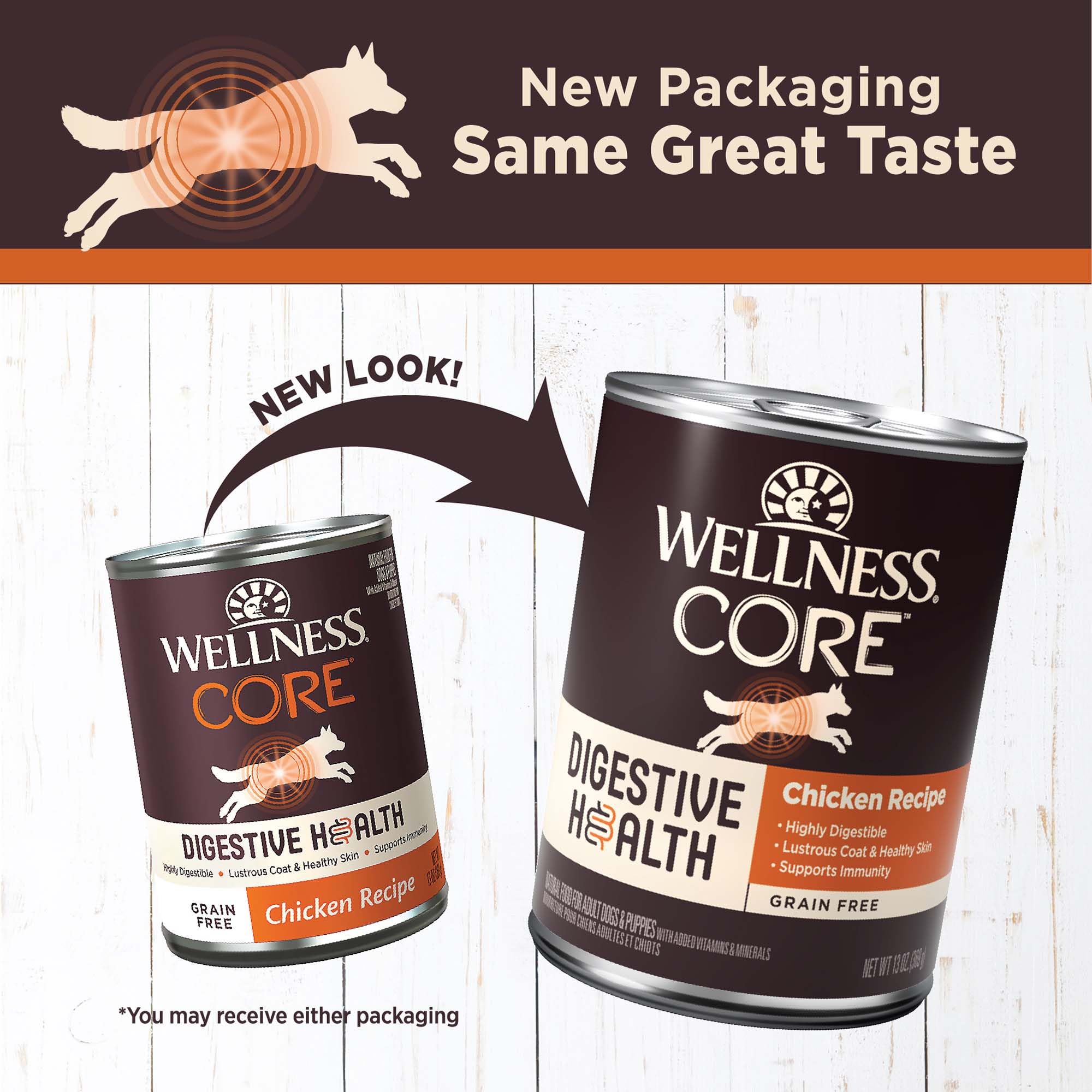 Wellness CORE Digestive Health Pate beef can label highlights real protein first