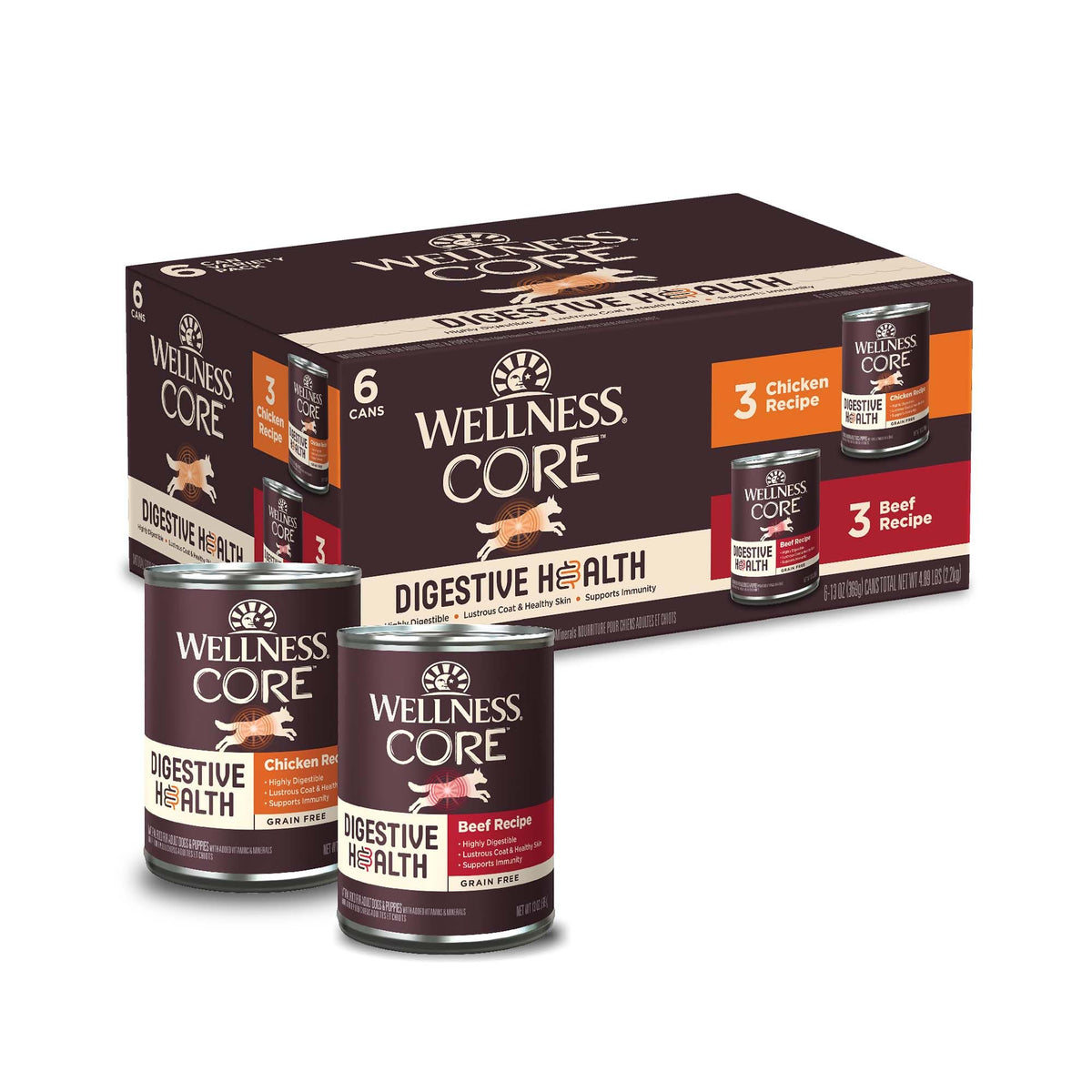 Wellness CORE Digestive Health Pate chicken can label highlighting grain-free formula