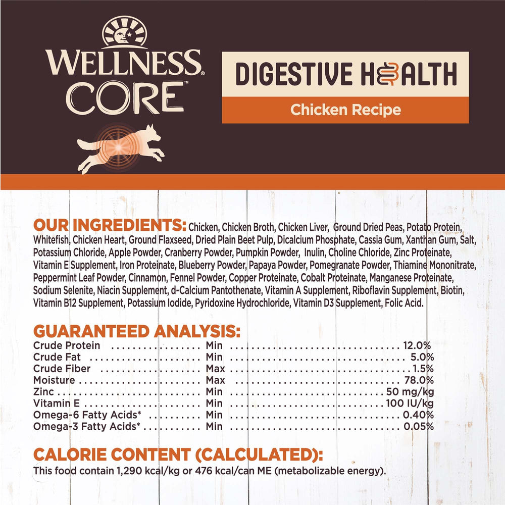 Pumpkin and papaya shown with Wellness CORE Digestive Health Pate superfoods