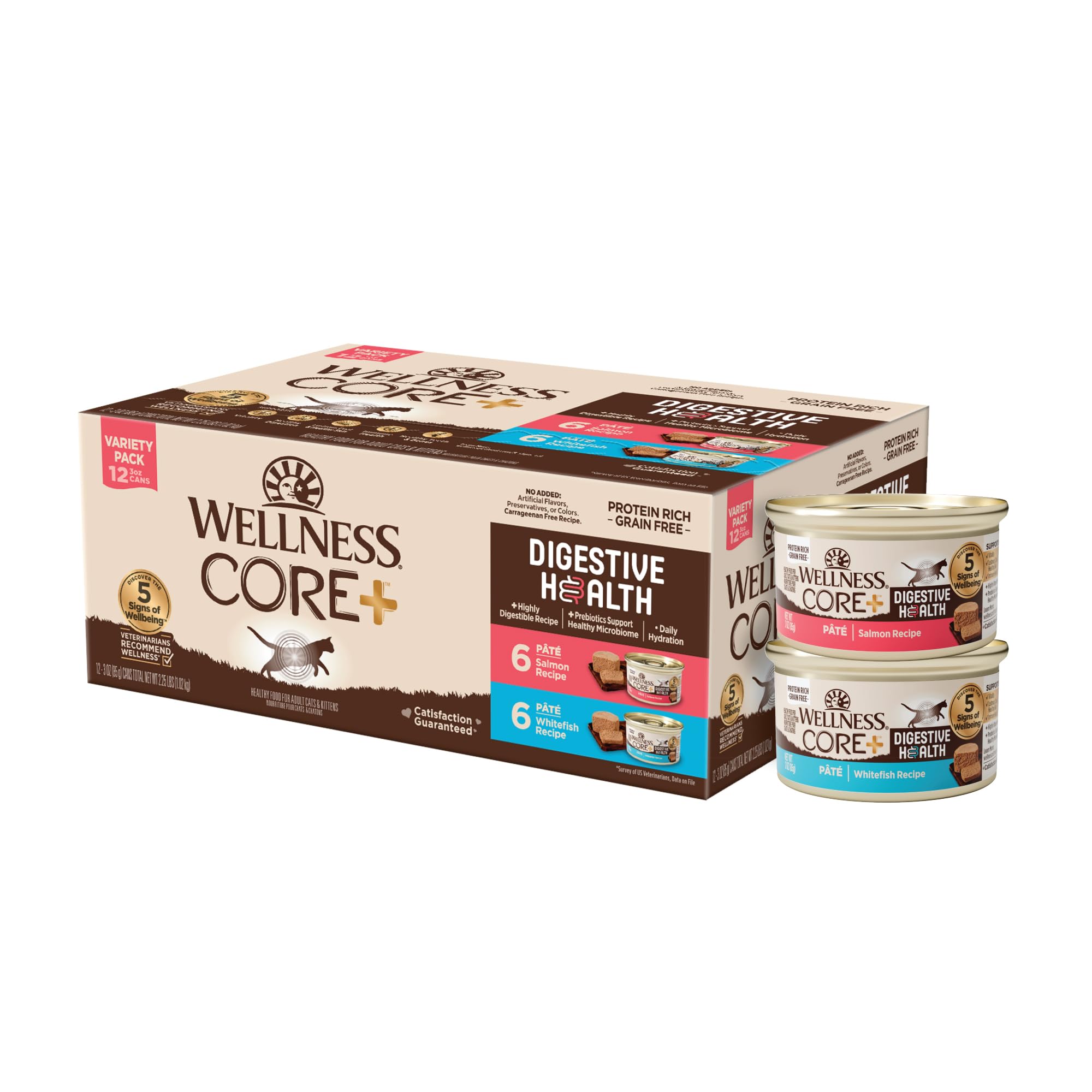 Wellness CORE+ Digestive Health salmon pate can shows protein‑rich flavor for cats