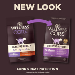 Wellness CORE Digestive Health senior kibble closeup highlighting texture and high protein.