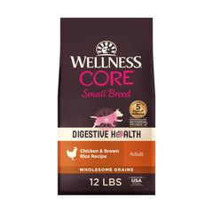 Wellness CORE Digestive Health small-breed bag front view emphasizing kibble and packaging benefits