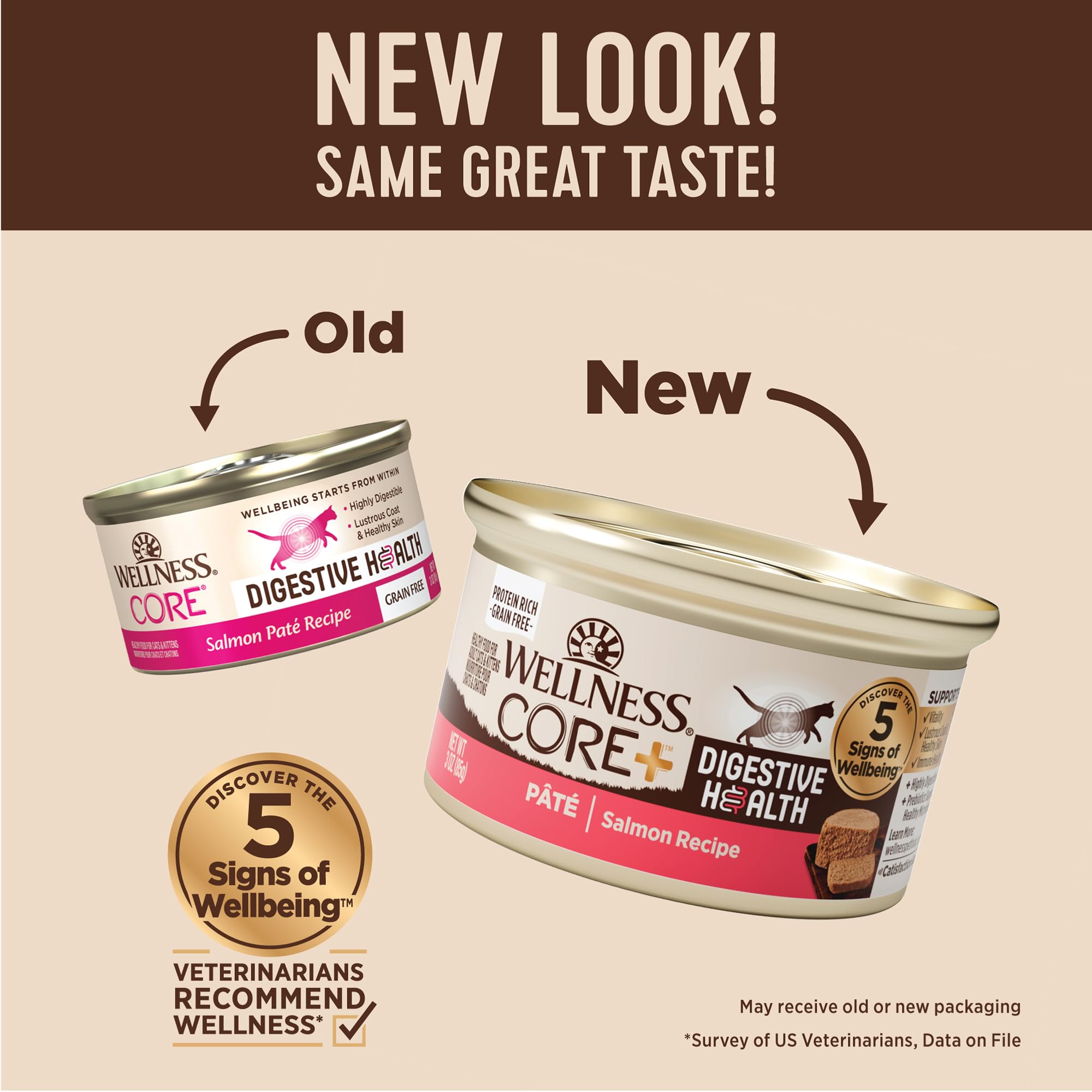 Wellness CORE+ Digestive Health Salmon Pate close-up highlights savory aroma and silky pate.