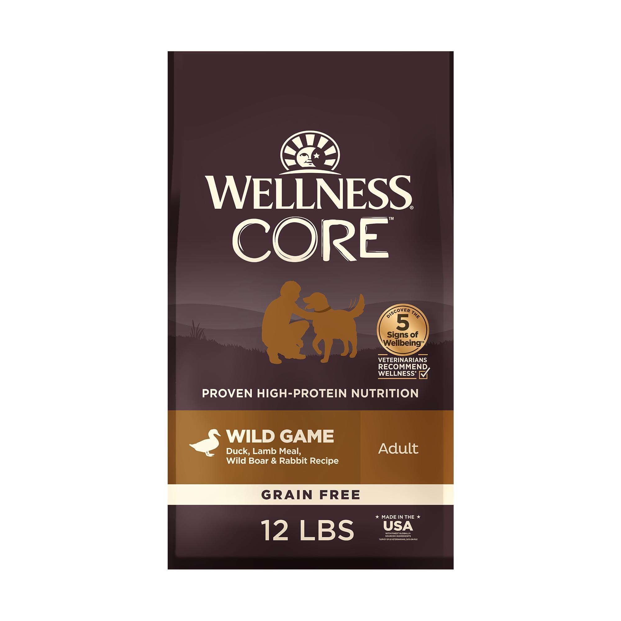 Wellness CORE dry dog food in a bowl ready to serve; supports lean muscle.