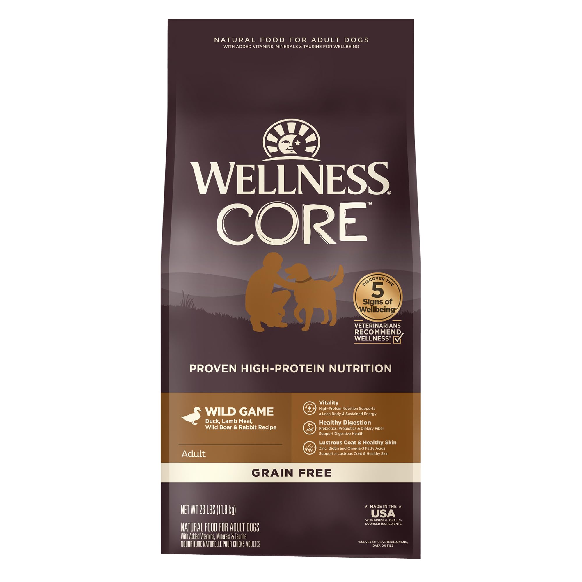 Wellness CORE grain-free dry dog food with wild game duck for lean muscles