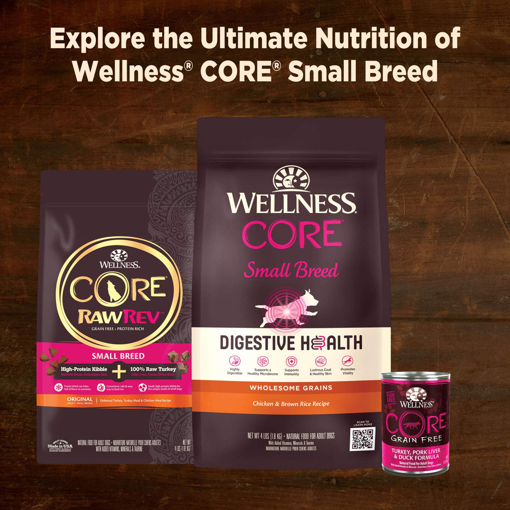Wellness CORE complete nutrition supporting energy, coat, digestion, and teeth/eyes.