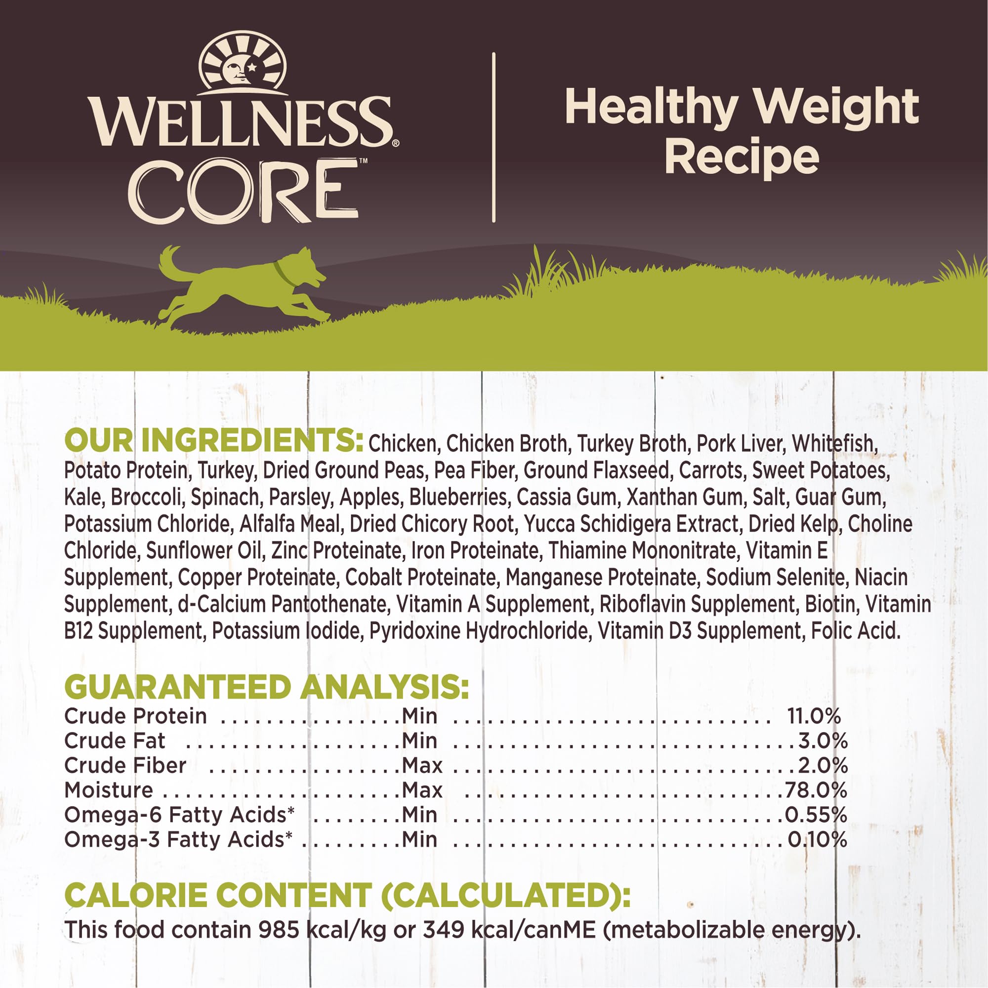 Wellness CORE Healthy Weight Pate ingredients visual shows chicken and whitefish proteins