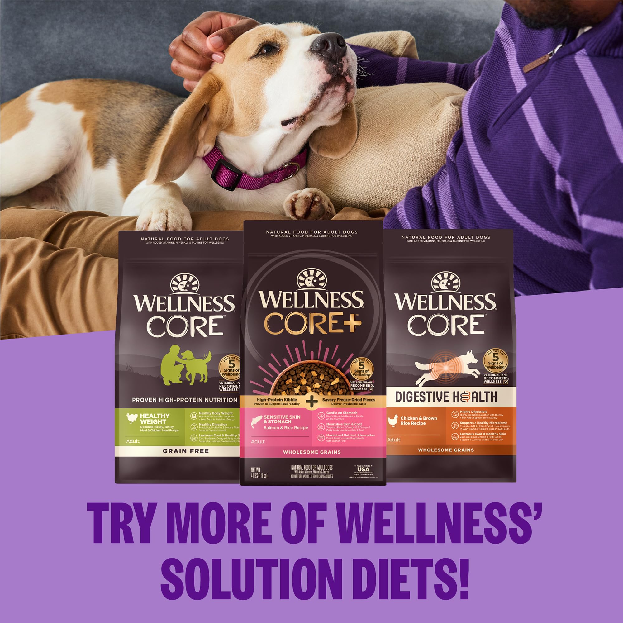 Wellness CORE Healthy Weight serving ideas on bag label