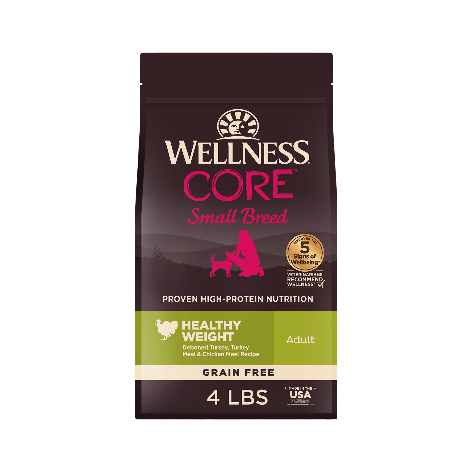 Wellness CORE healthy weight small breed bag front showing portion control for weight management