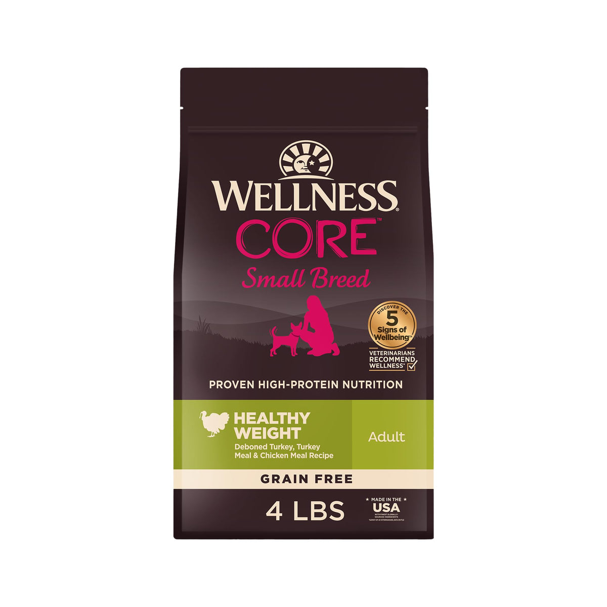 Wellness CORE healthy weight small breed bag front showing portion control for weight management